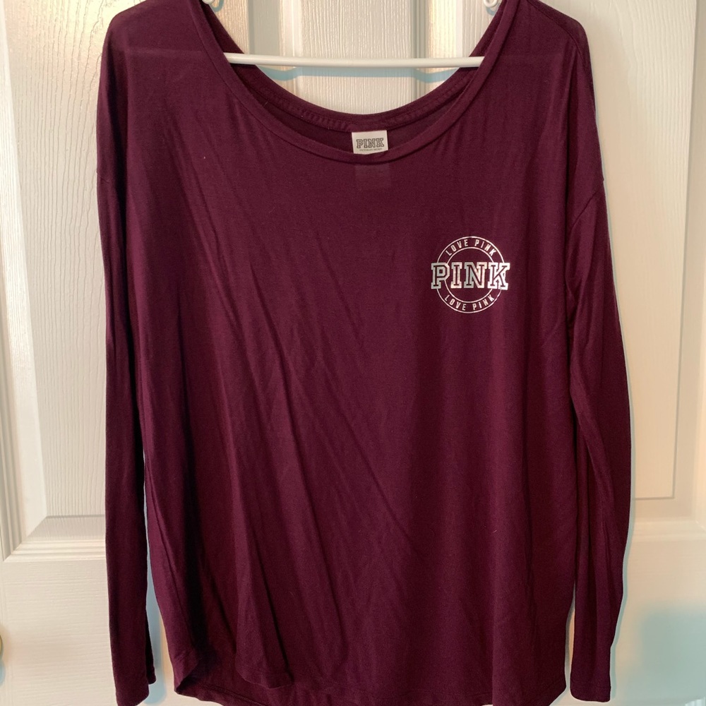 PINK super soft burgundy scoop neck logo shirt
